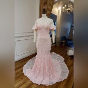 Elegant pink sequined Mermaid beaded Gown